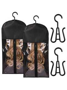 2 件假发衣架接发架假发收纳袋可装多个假发带衣架假发架防尘接发收纳带钩接发、假发及配件（黑色）热粉色紫色 - 彩色 - 查看 4
