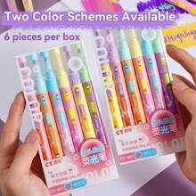 6pcs/Set Double-Ended Fluorescent Highlighter Pens, 12 Colors, Overlapping Neon Highlighters For Note Taking, Drawing, Graffiti, Vibrant Stationery, Back To School Essential, Gift