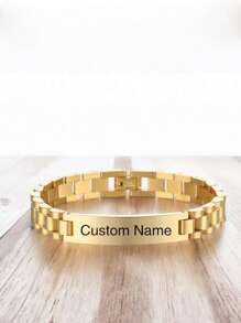 1pc Customized Name Engraved Unisex Stainless Steel Adjustable Bracelet, Personalized Gift For Father's Day, Daughter, Wife, Son, Birthday, Christmas, Elegant & Romantic