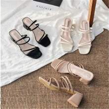Sandalias de mujer con tacón cuadrado, elegantes pantuflas de verano, sandalias con cordones cruzados para mujer, sandalias de moda 2023