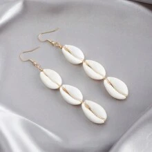 1 par de brincos femininos estilo praia férias concha com borla