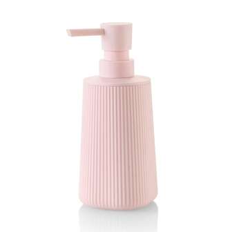 1pc Striped Pink Liquid Soap Dispenser, Modern Round Plastic Bottle For Bathroom Hand Wash And Kitchen Dishwashing Liquid Home Bathroom Decor Fall Decor Back To School