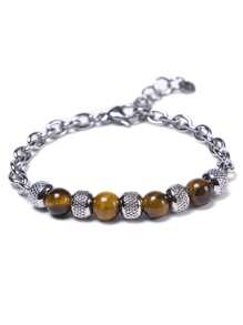 1 pieza Pulsera de hombre con cuentas de ojo de tigre, de estilo fashionable, versátil y minimalista, apta para uso diario