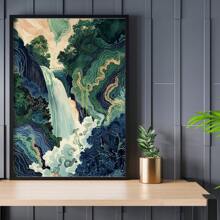 1 pièce œuvre d'art murale en canevas pop sans cadre colorée, affiche d'art mural de paysage de cascade japonaise Ukiyo-e de Hokusai, impression bleue et verte, décoration de maison japonaise