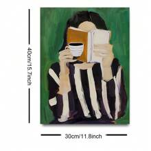 1pc Framed/Unframed Green Modern Striped Reading Woman Wall Art Poster Canvas Print Book Coffee Club Abstract Striped Woman Portrait Painting Aesthetic Decor, Suitable For University Dorm, Apartment, Bedroom, Living Room, Minimalist Home Decor - Multicolor - View 7