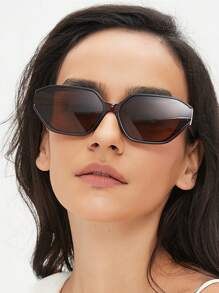 1pc Women's Brown Polygon PC Frame Plain Minimalist Full Rim Glasses, Fashionable Everyday Wear & Vacation Style