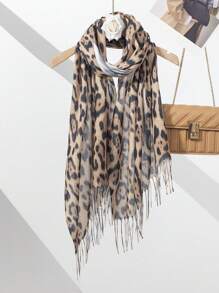 1pc Ladies Retro Leopard Print Tassel Scarf Shawl, Fashionable & Versatile Neck Wrap