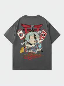 Shwiy 东京古建筑与武士图案短袖T恤，轻薄白色，适合日常穿着、上学、送礼，春夏皆宜 - 深灰色 - 查看 2
