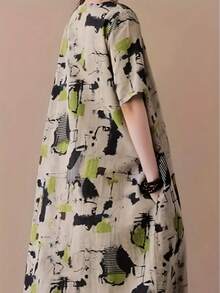 Summer Outfits For Women Elegant Casual Chic MIDI Skirt With Bright Abstract Print - Short Sleeve, Round Neck, Machine Washable, Perfect For Spring, Summer And Fall Events