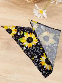 Set aleatorio de 5 piezas de pañuelos triangulares ajustables con diseños de frutas de Hawái de primavera y girasoles de verano para perros pequeños, medianos y grandes, y gatos - Multicolor - Ver 6