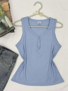 regata algodão com  3 botões - Azul - Visão 1