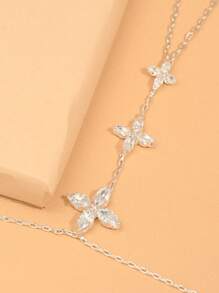 1pc Minimalist Silver Flower Finger & Hand Chain Bracelet With Rhinestones, Elegant Jewelry For Women