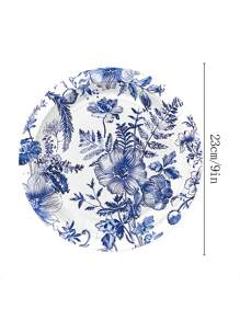 Juego de 100 piezas de vajilla desechable de porcelana azul y blanca, incluye platos, servilletas y vasos de papel para picnic primaveral, boda, fiesta, para 25 personas