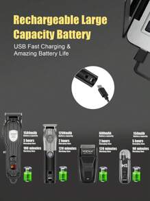 HIENA 4pcs Black Cordless Hair Clipper Men's Beauty Set, With Hair Cutting, Shaving, Trimming Nose Hair, USB Charging, Portable Bag Design, It Is The Best Gift For Him