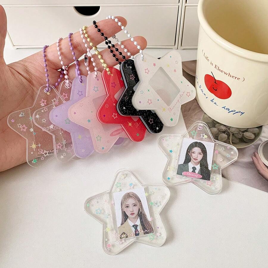 Móc khóa hình ngôi sao dễ thương Mặt dây chuyền đựng thẻ ảnh 3 inch Túi đựng thẻ học sinh - Nhiều màu - Xem 1