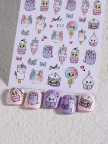 2 PCS Cute Unique Nail Design Candy Ice Cream Candy Drinking Pizza Pattern Lovely Nail Decals Cartoon 3D Self Adhesive Nail Art Stickers For Women Girl Manicure Accessories