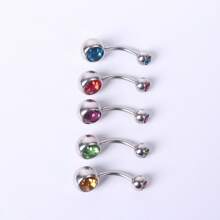 11pcs/5pcs Colorful Round Rhinestone Stainless Steel Belly Button Rings