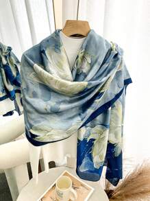 1pc Spring/Summer New Faux Silk Satin Printed Scarf/Hijab/Cover-Up, Suitable For Everyday Use