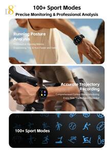D8 Smart Watch With Earbuds For Men Women, 1.53" HD Touch Screen, 9D Sound Effects, 100+ Fitness & Sleep Monitor, Recording Microphone, New Design Style(Call Receive/Dial), Message Notifcation, Android Phones And IOS Compatible, Outdoor Activities And Fitness Enthusiasts D8 Smartwatch (Answer/Make Call), 1.32" Smartwatch For Women Women IP68 Waterproof - Black - View 8