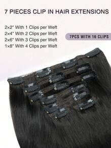7pcs Clip-In Hair Extensions, Real Human Hair, 1B Natural Black, 14-22 Inches Straight, Remy Human Hair Clip-In Extensions, Seamless Clip-In Hair Pieces - S1 - View 7