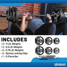 US Weight 43 LB Barbell Weight Set With 55" Adjustable Bar - Home Gym Strength Training Equipment