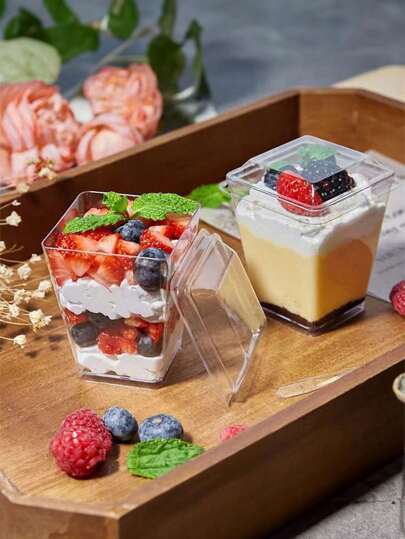 15pcs 5-Ounce Dessert Glass With Lid, Mini Pudding Jar, Summer Dessert Glass, For Tasting Appetizers, Fruits, Ice Cream, Mousse Cake, Free Transparent Spoon