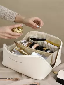 1 Peça Bolsa de Maquiagem Impermeável de Couro PU, Organizador de Cosméticos, Bolsa de Toucador Portátil, Nécessaire Impermeável de Couro PU para Produtos de Skincare, Bolsa de Maquiagem de Grande Capacidade com Dupla Camada, Organizador de Maquiagem, Acessórios de Banheiro Volta às Aulas