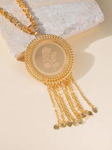 Herseygold 1 件铜镀金流苏吊坠项链，带大马士革玫瑰复古印花，女士阿拉伯新娘珠宝，婚礼和节日奢华礼物 - 金色 - 查看 2