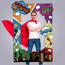Superhero Party Photo Frame Background - Comic Book Style Frame, Suitable For Indoor And Outdoor, Room And Garden, Entrance Decoration Background