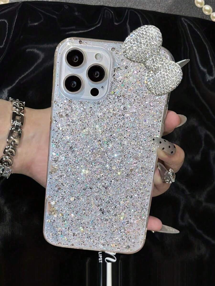 亮片 1 件树脂闪光水钻蝴蝶结设计手机壳，兼容 16 Pro Max、Y7 Prime (2019)/Y7 Pro (2019)/Y7 (2019)/Enjoy 9、Redmi Note 9S、Galaxy A54 防水防震防摔防刮 - 粉色 - 查看 1