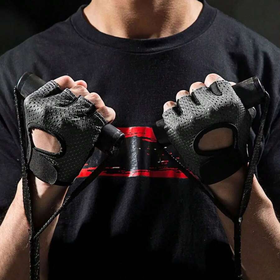 1 Pair Breathable Fitness Gloves For Men And Women Elastic Gloves Suitable For Cycling Basketball Sports Weight Training Weight Lifting Half Finger Gloves Wrist Protector Non-Slip - 黑色 - 查看 1