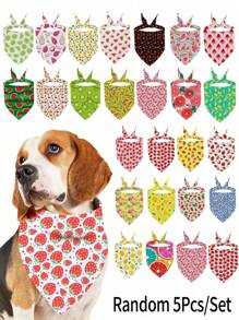 Set aleatorio de 5 piezas de pañuelos triangulares ajustables con diseños de frutas de Hawái de primavera y girasoles de verano para perros pequeños, medianos y grandes, y gatos - Multicolor - Ver 1