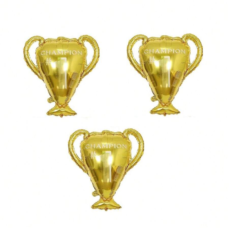 3 Packs Gold Champion Foil Balloons Champion Trophy Mylar Balloons Soccer Football Basketball Anniversary Birthday Games Party Decorations