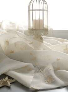 1 件透明花卉刺绣薄纱窗帘，美式乡村风格涤纶，适合客厅卧室居家使用