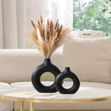 1pc Black Plastic Round Vase Ornaments, Simulation Dried Flower Decorative Vases, Flower Arrangement Art Vases, Simple Living Room Exhibition Hall Decoration, Home Decoration, Vases, Ornaments, Table Decoration.