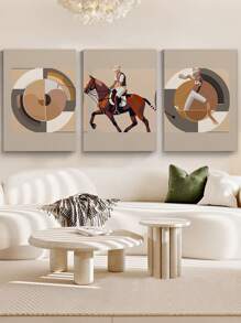 3pcs Triptych Horse Riding Modern-Printing Canvas -Posters-Wall Arts- Frameless Canvas Paintings - Bedroom, Home Office, Kitchen, Bathroom - Indoor/Outdoor Hanging Pictures Ideal Gift For Wall Decoration, Room Decoration Paintings Gifts Birthday Graduation