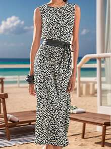 Women's Spring Round Neck Sleeveless Tank Dress, Long Maxi Dresses Vintage Holiday Style - Black - View 2