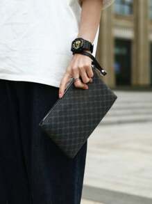Bolsa De Mão Casual Masculina, Bolsa De Mão Com Design De Envelope, Bolsa De Mão De Pu Para Negócios
