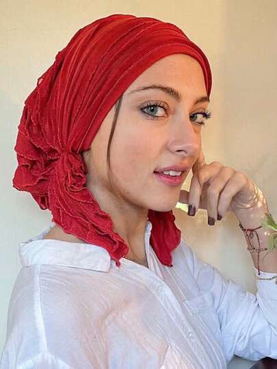 1 Stück Boho Blumen Quasten Stirnband, süßes Doppel-Zopf-Stirnband mit geometrischem Muster, muslimische Piraten-Mütze, religiöse Accessoires, einfarbige gefaltete Kopfbedeckung