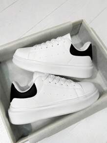 （尺码偏小）男士高帮缓震低帮运动鞋，黑白拼色简约风格拼接，舒适轻便休闲日常、户外、通勤、情侣休闲运动鞋