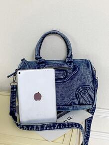 Nueva bolsa de mensajero de jeans lavados vintage, bolso de hombro de estilo casual Y2K, bolso de mano con doble asa, diseño de nicho, espacioso y práctico, adecuado para ir al trabajo, compras, viajes y volver a la escuela, bolso de calle de moda, bolso cruzado de jeans mediano, perfecto para la chica vaquera