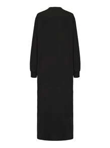 Men's Embroidered Arab Long Robe, Casual Zipper Black Robe For Young Men, Cooling - Black - View 3