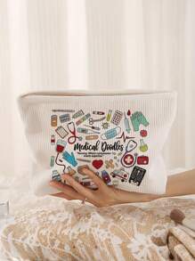 Bolso de maquillaje ligero de pana multifuncional - Bolso con cremallera para almacenar suministros médicos y artículos de aseo, almacenamiento de belleza sin perfume