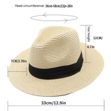1pc Wide Brim Vacation Beach Hat, Women Raffia Sun Hat, Floppy Straw Hat For UV Protection