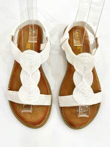 REVREAL Women's Black Braided Elastic Flat Sandals Stylish Sandals Summer Sandals For Women - White - View 2