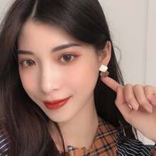 2pcs Minimalist Contrast Color Stitching Earrings, Suitable For Women's Daily And Party Wear - Coffee - View 3