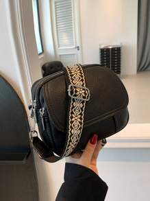 迷你时尚简约 PU 拉链便携式女士单肩包，休闲斜挎包，配有可调节肩带，适合购物、工作、礼物、户外 - 黑色 - 查看 1