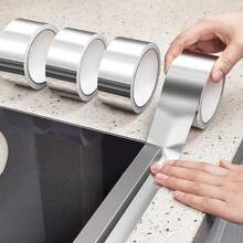 1pc Kitchen Waterproof Oilproof Sticker, Aluminum Foil Sink Anti-Mildew Waterproof Tape For Countertop, Water Pool, Stove - Silver - View 5