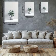 Potted Plant With Shiny Green Leaves. Large Wooden Framed Wall Painting Artist Home Decoration Oil Painting - Bedroom, Bathroom, Living Room, Office, Kitchen, Christmas Gifts - 1 Piece - 彩色 - 查看 3