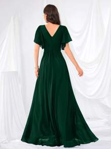 Flounce Sleeve Back Sweetheart Neck Solid Color Tulle Dress, Bridesmaid Dress, Bride Dress, Birthday Women Outfits, Graduation Dress, Formal Dress - Dark Green - View 2